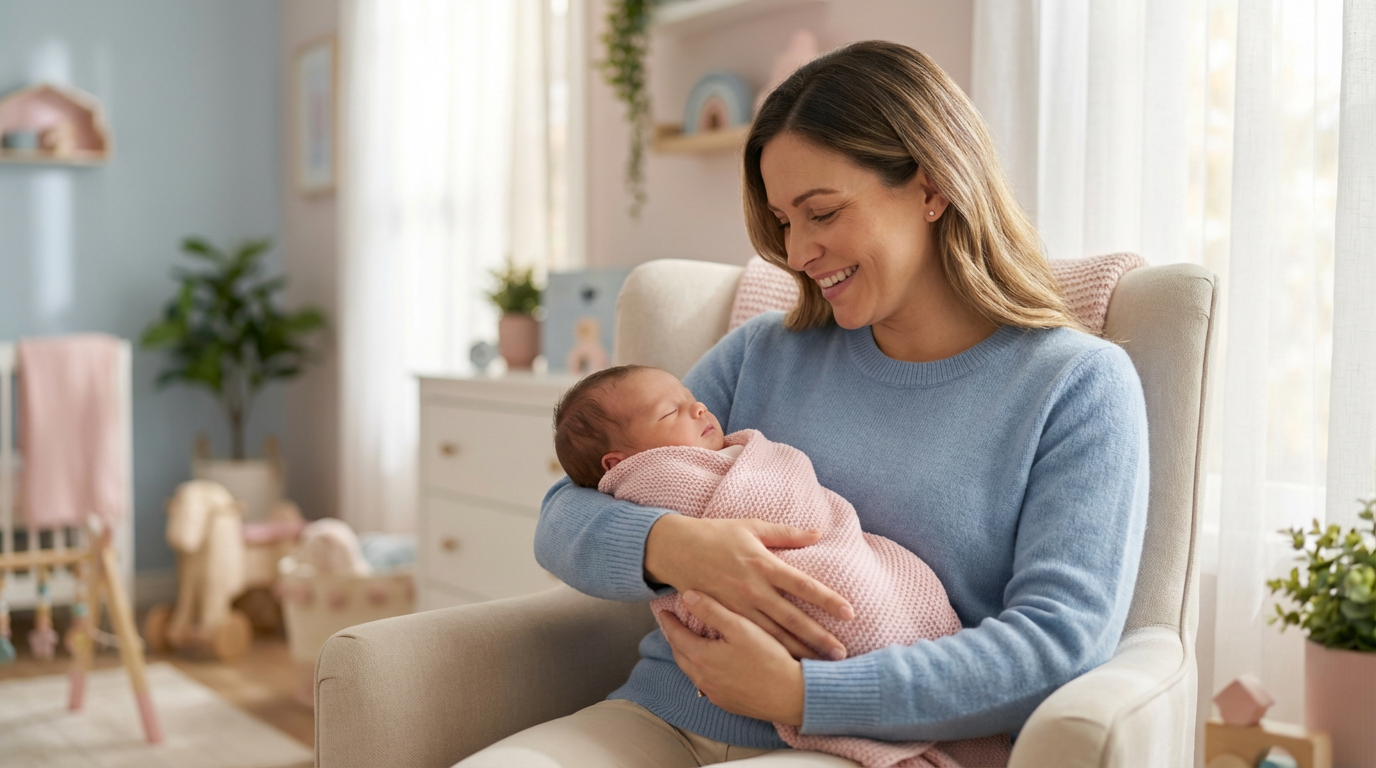 Mãe feliz com bebê